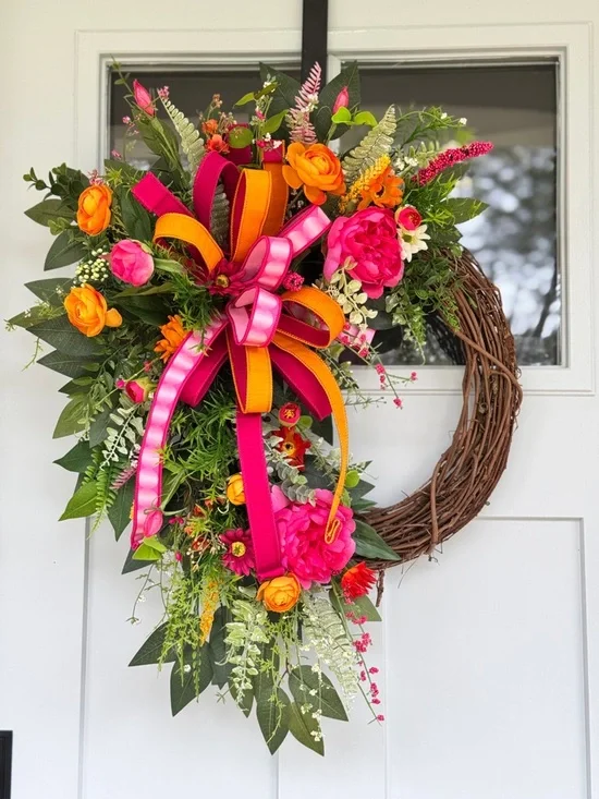 Pink & Orange Peony Dream Wreath - Picture 6 of 6